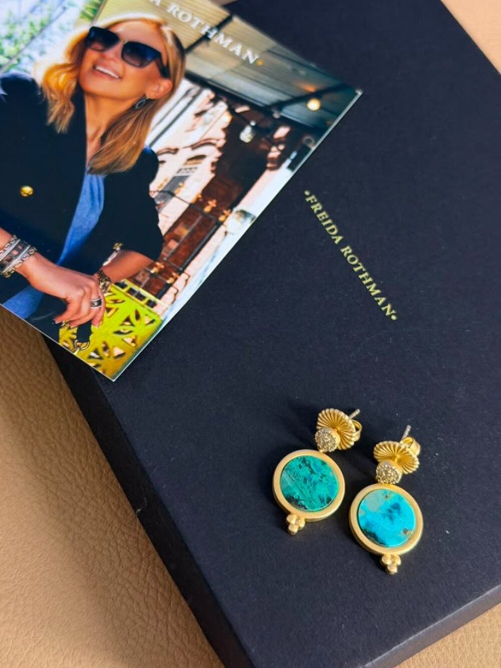 FREIDA ROTHMAN - Round Gold Earrings with Chalcedony Stone Drop Earrings